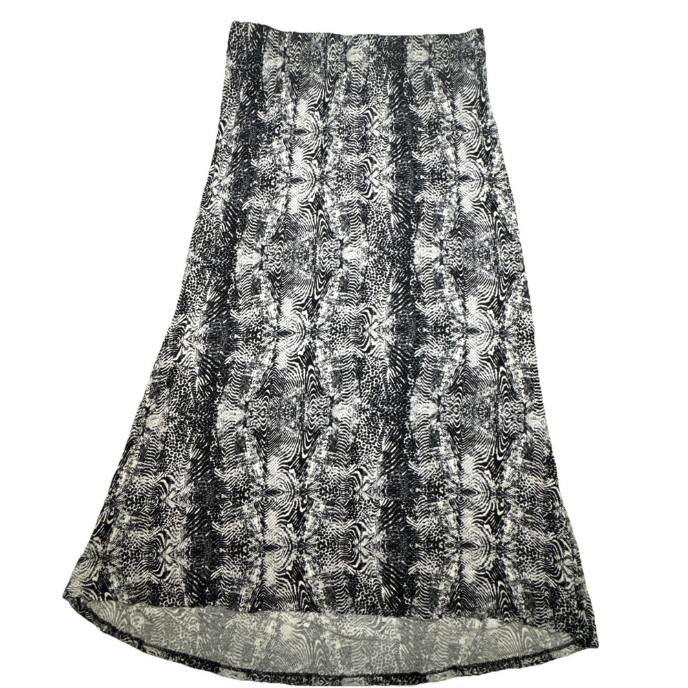 Maxi Skirt Animal Print Black‎ White L Christopher & Banks High Low Stretch